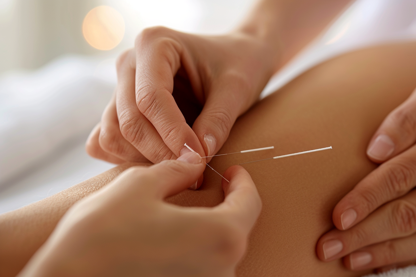 Hände massieren den Kopf einer liegenden Person. Entspannende Massagebehandlung.